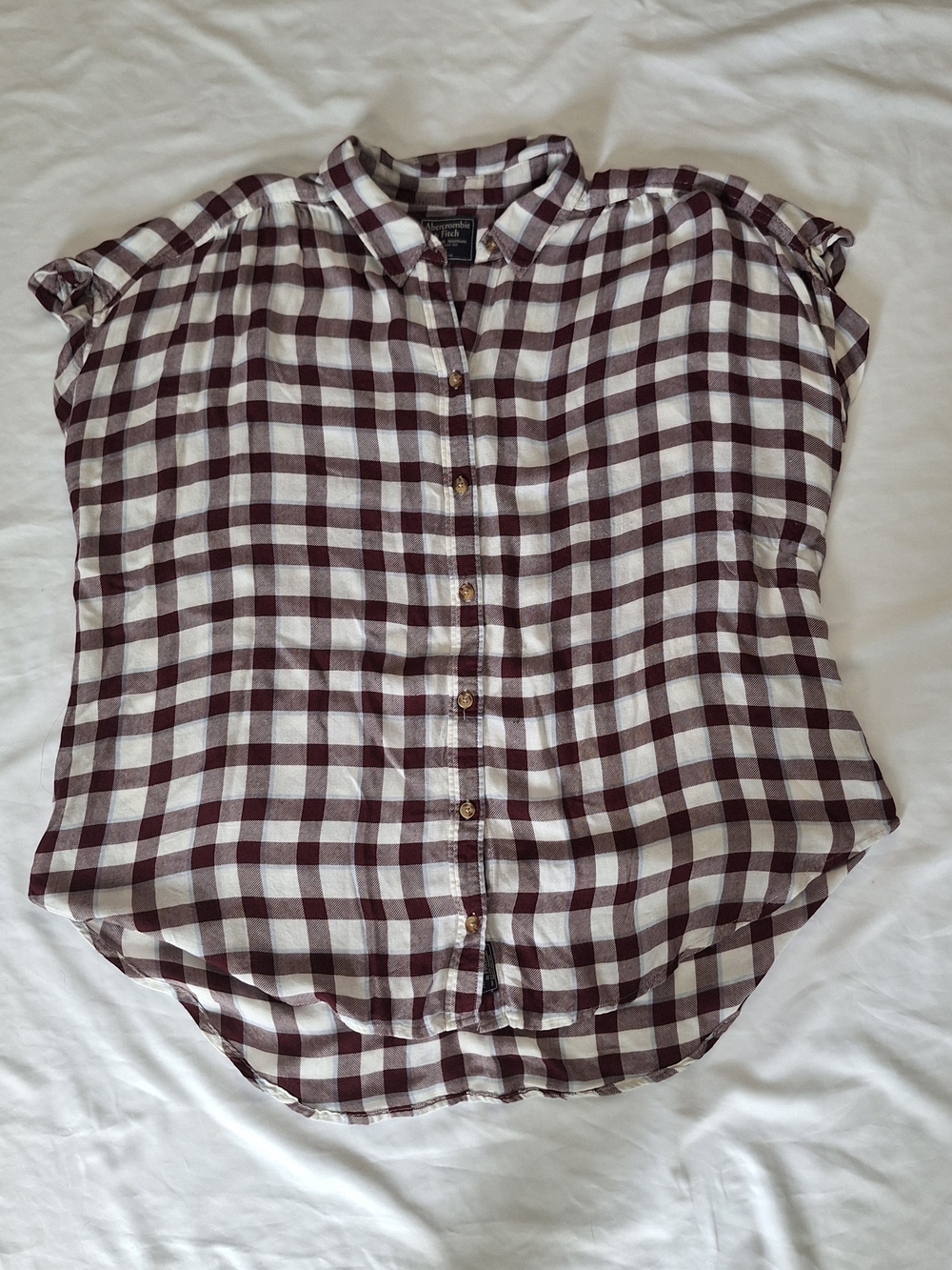 Abercrombie & Fitch Burgandy & Cream Checkered Sleeveless Soft Button Down XL